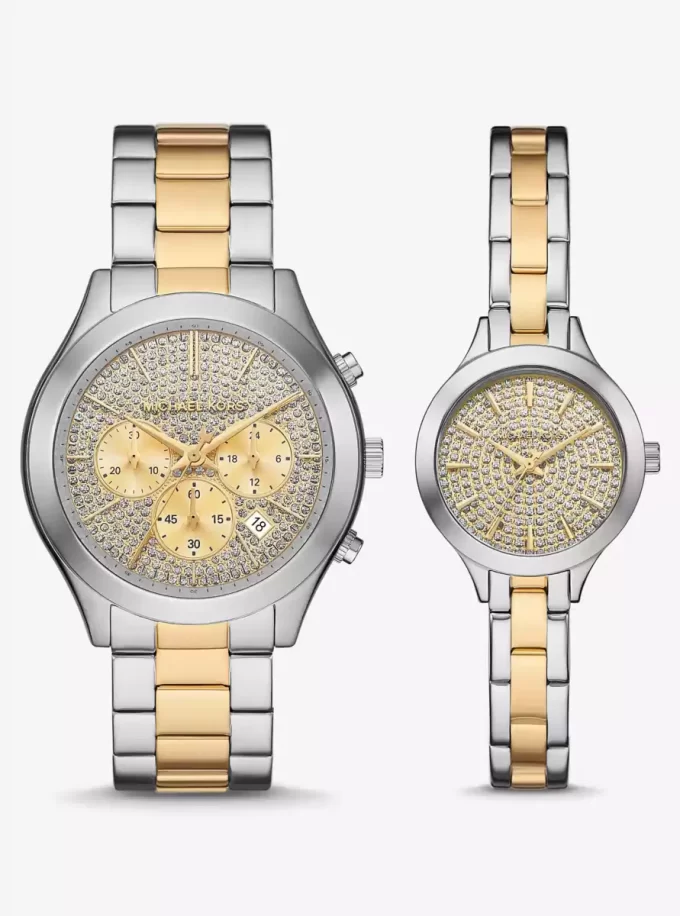 Aspyn His and Hers Pavé İki Renkli Saat Seti