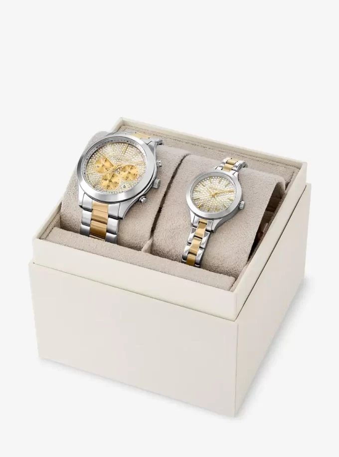 Aspyn His and Hers Pavé İki Renkli Saat Seti