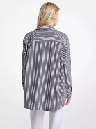 Büyük Boy Çizgili Pamuklu Poplin Gömlek