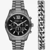 Büyük Boy Lexington Gunmetal Saat ve Bileklik Hediye Seti Büyük Boy Lexington Gunmetal Saat ve Bileklik Hediye Seti