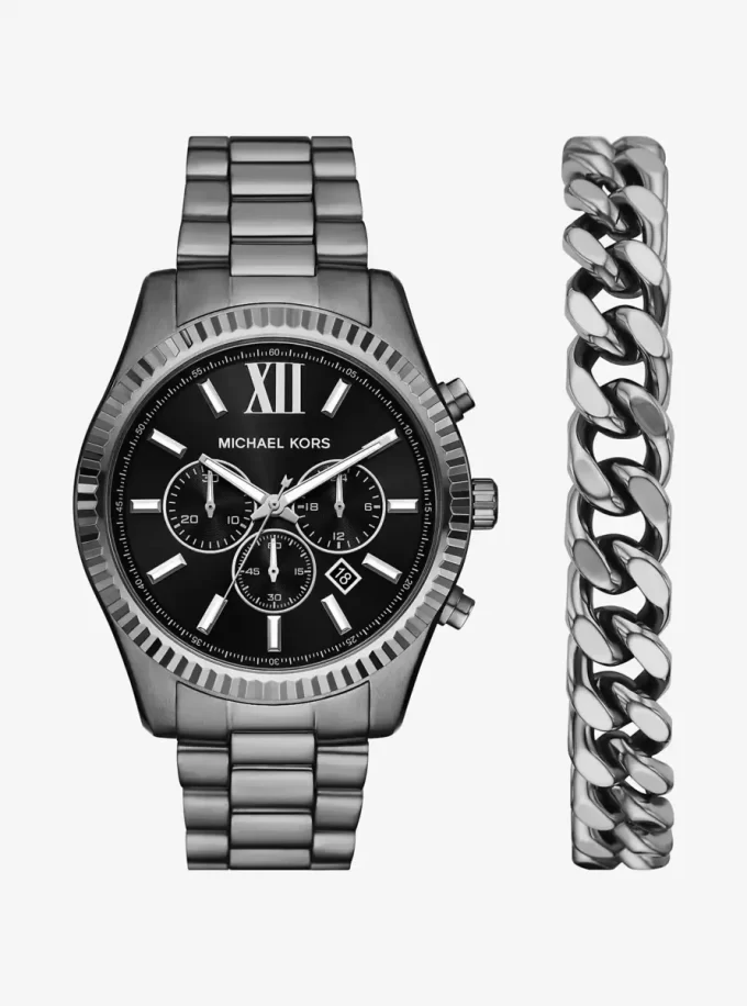 Büyük Boy Lexington Gunmetal Saat ve Bileklik Hediye Seti Büyük Boy Lexington Gunmetal Saat ve Bileklik Hediye Seti