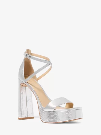Cami Çatlak Metalik Deri Platform Sandalet