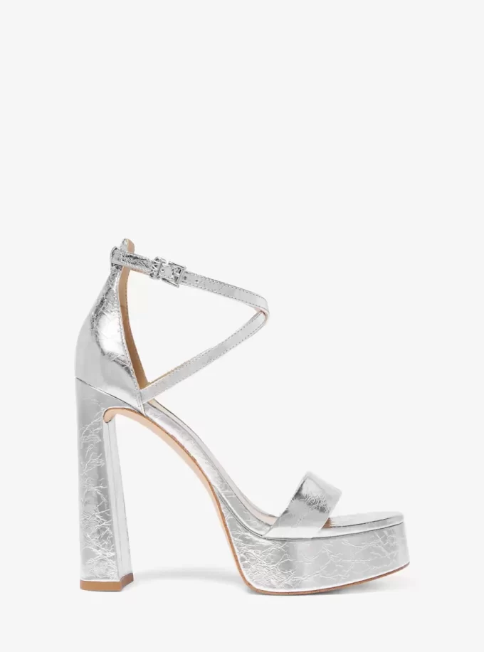 Cami Çatlak Metalik Deri Platform Sandalet