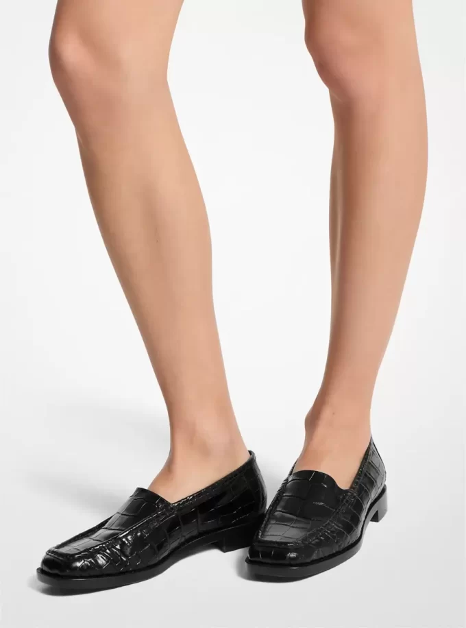 Carolyn Timsah Kabartmalı Deri Loafer