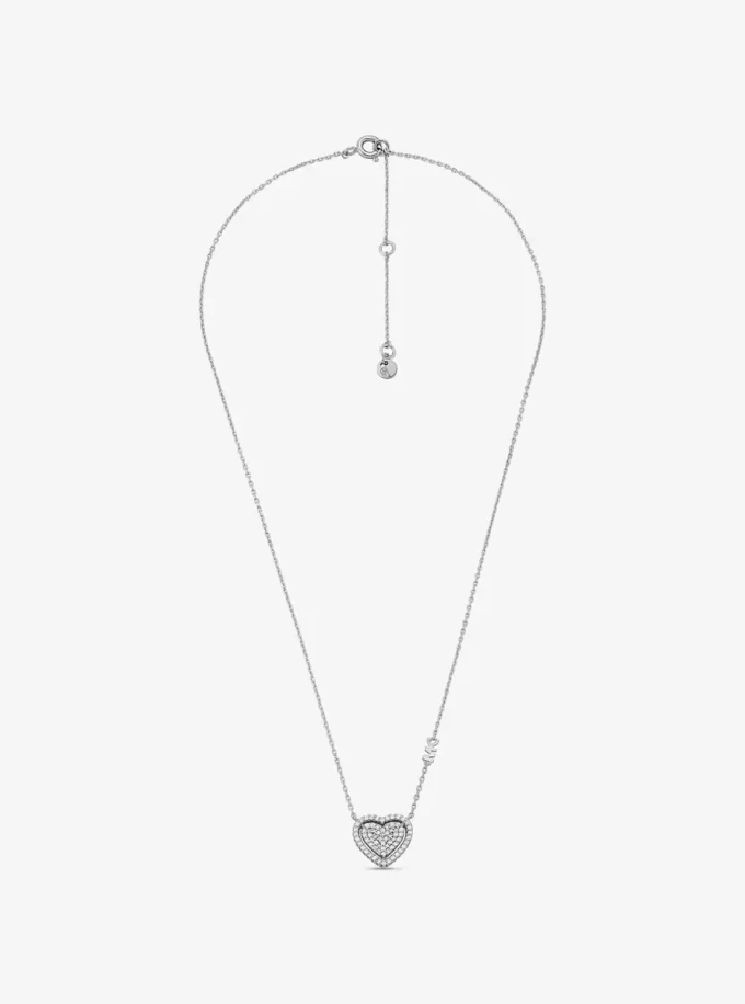 Değerli Metal Kaplamalı Sterling Gümüş Pavé Kalp Kolye ve Küpe Hediye Seti