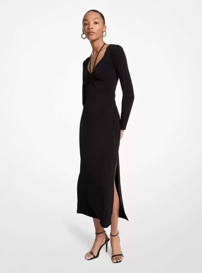 Esnek Mat Jersey Midi Elbise