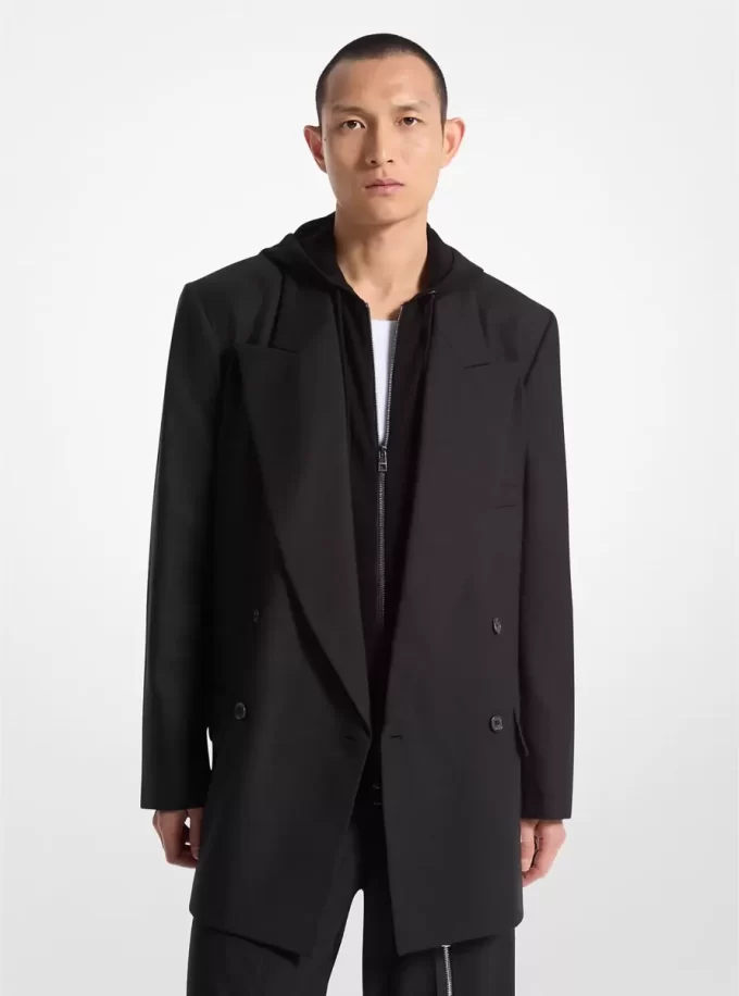 Esnek Yün Flanel Kruvaze Blazer