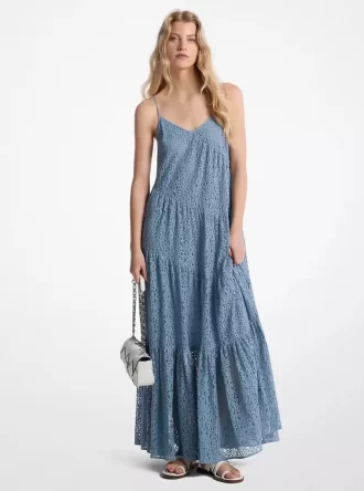 Çiçekli Dantel Katlı Slip Elbise