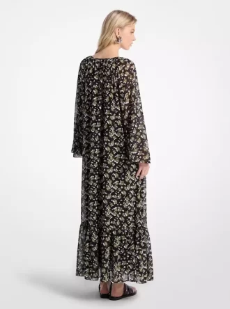 Çiçekli Jorjet Uzun Elbise