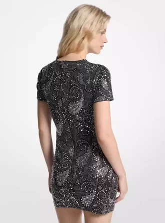Çivili Paisley Scuba Mini Elbise