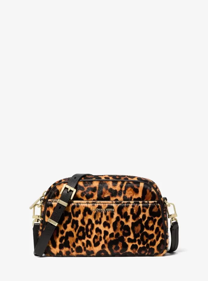 Jet Set Küçük Leopar Desenli Dana Tüyü Fotoğraf Makinesi Çapraz Askılı Çanta