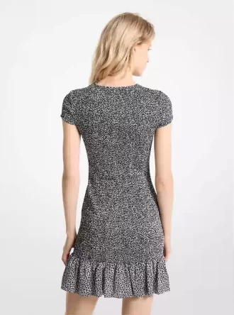 Leopar Desenli Mini Elbise