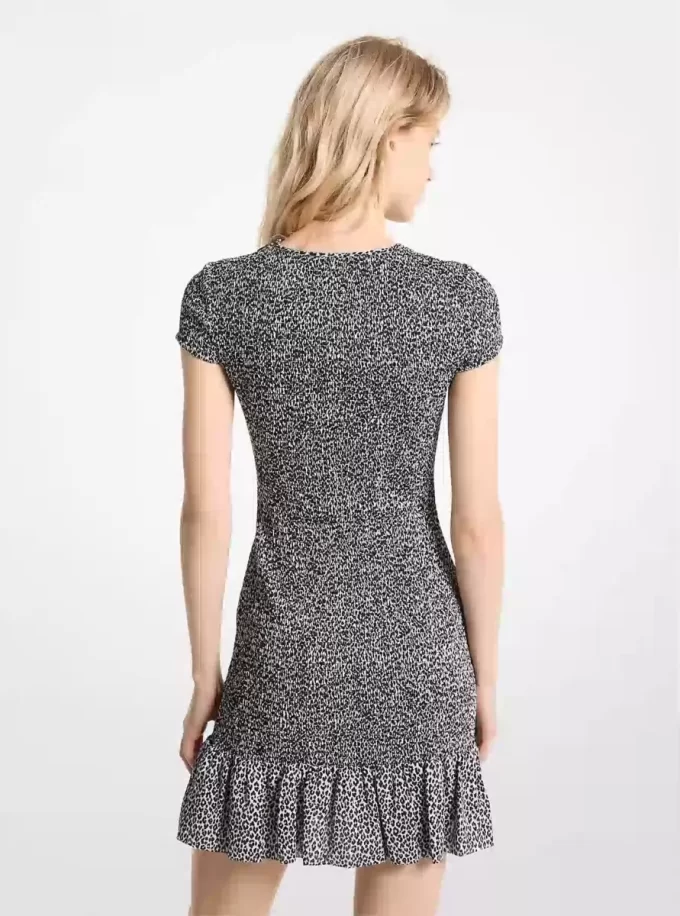 Leopar Desenli Mini Elbise