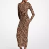 Leopar Desenli Naylon File Midi Elbise