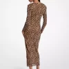 Leopar Desenli Naylon File Midi Elbise