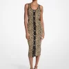 Leopar Desenli Streç Viskon Midi Tank Elbise
