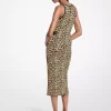 Leopar Desenli Streç Viskon Midi Tank Elbise