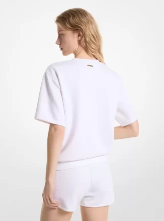 Logo Jakarlı Örme Kısa Kollu Sweatshirt