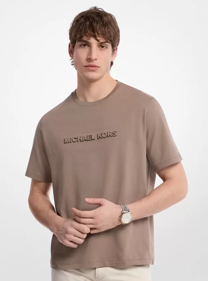 Logo Kabartmalı Pamuklu Jersey Tişört