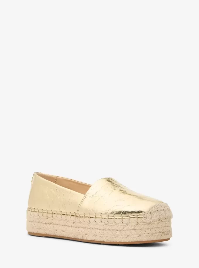 Lynne Çatlak Metalik Deri Platform Espadril