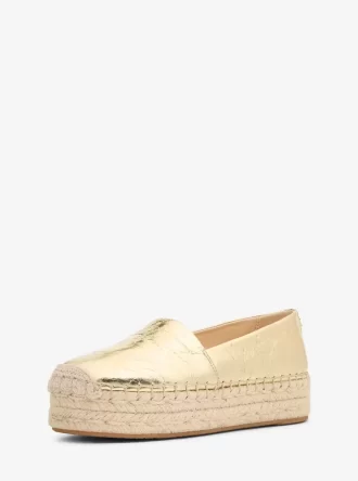 Lynne Çatlak Metalik Deri Platform Espadril