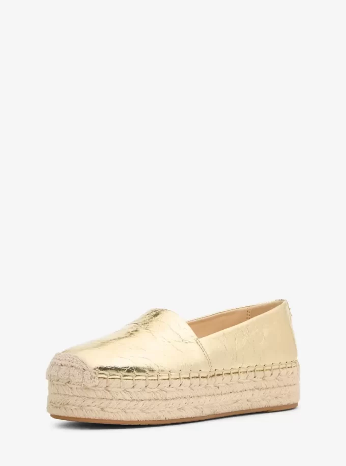 Lynne Çatlak Metalik Deri Platform Espadril