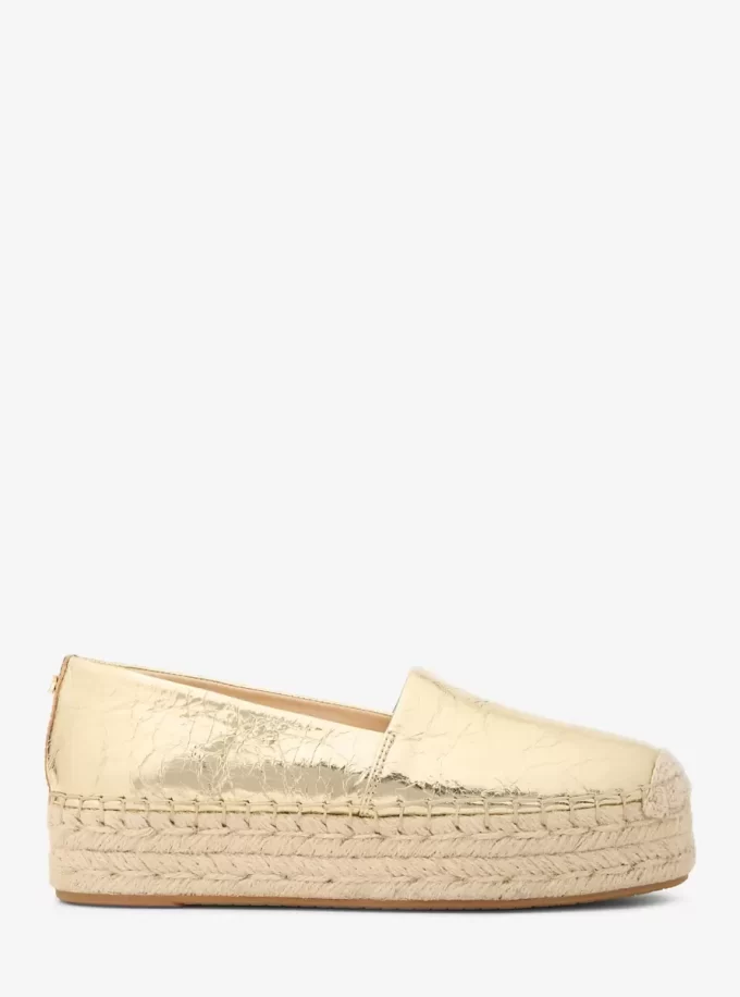 Lynne Çatlak Metalik Deri Platform Espadril
