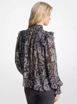Metalik Paisley Desenli Jorjet Bluz