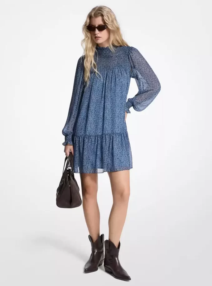 Metalik Paisley Desenli Jorjet Elbise