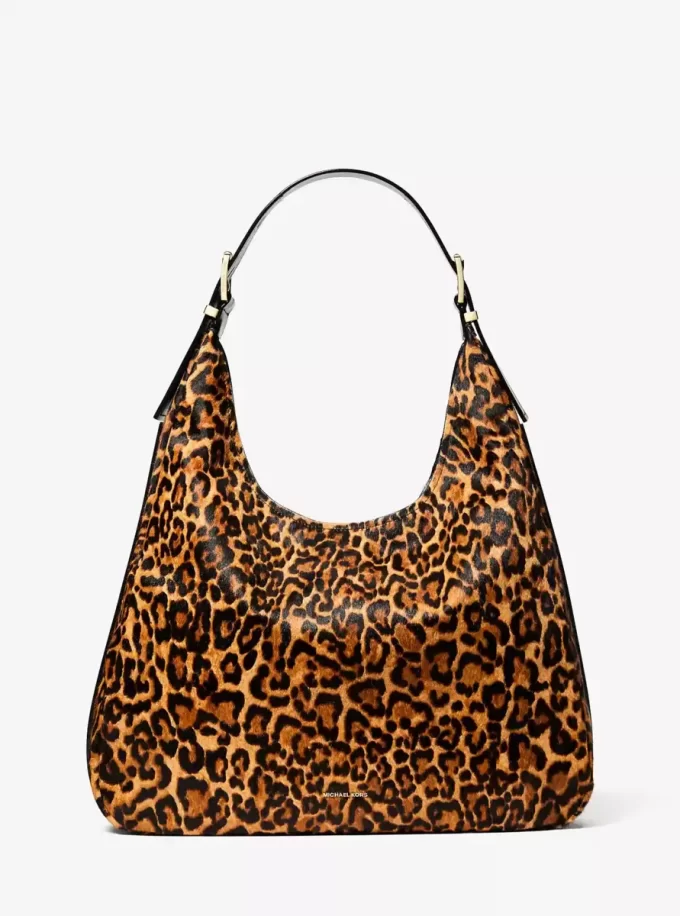 Nolita Büyük Leopar Desenli Dana Kılı Hobo Omuz Çantası
