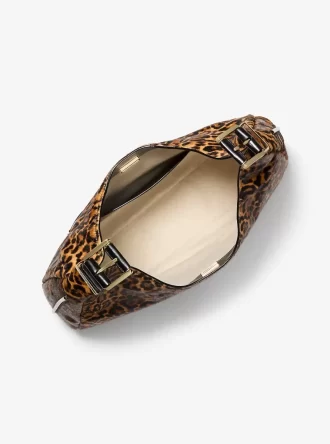 Nolita Büyük Leopar Desenli Dana Kılı Hobo Omuz Çantası