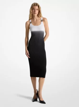Ombré Ribbed Stretch Viskon Elbise