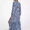 Paisley Desenli Büzgülü Georgette Uzun Elbise