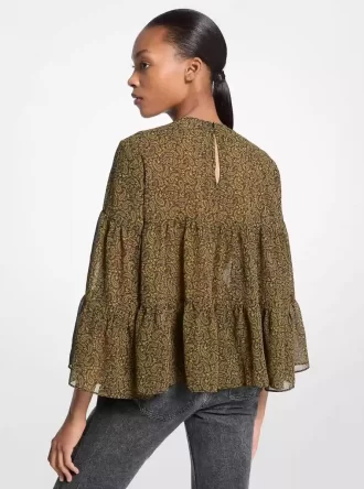 Paisley Desenli Georgette Katmanlı Bluz