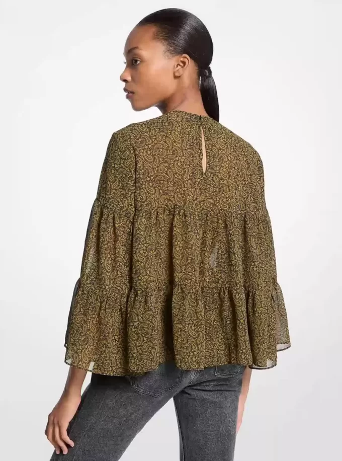 Paisley Desenli Georgette Katmanlı Bluz