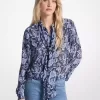 Paisley Desenli Georgette Yakalı Bluz