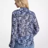 Paisley Desenli Georgette Yakalı Bluz