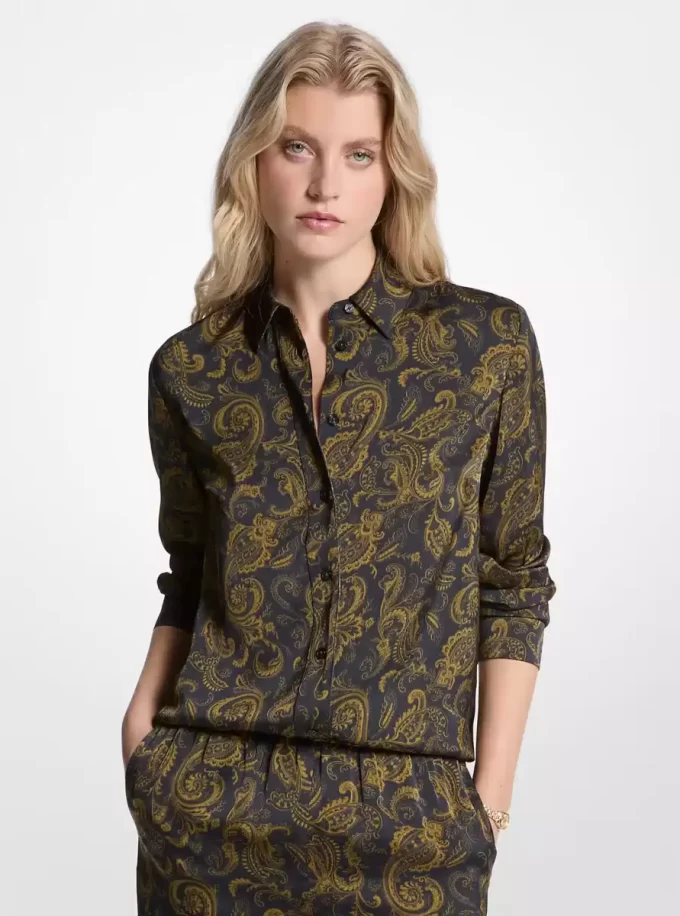 Paisley Desenli Saten Pijama Gömleği Paisley Desenli Saten Pijama Gömleği