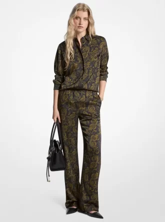 Paisley Desenli Saten Pijama Pantolonu