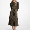 Paisley Desenli Saten Yakalı Midi Elbise