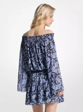 Paisley Georgette Omuz Açık Elbise