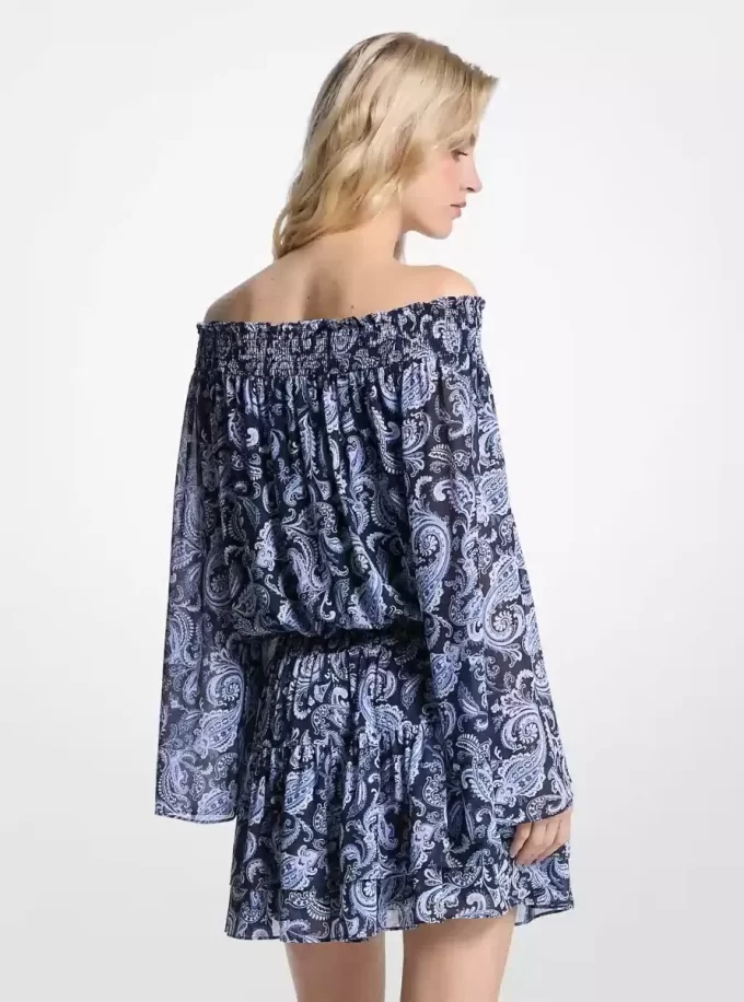 Paisley Georgette Omuz Açık Elbise