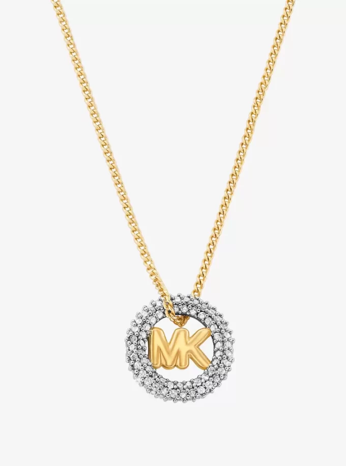 Pavé ve Logo Charm İki Renkli Kolye