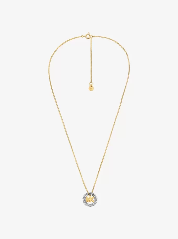 Pavé ve Logo Charm İki Renkli Kolye
