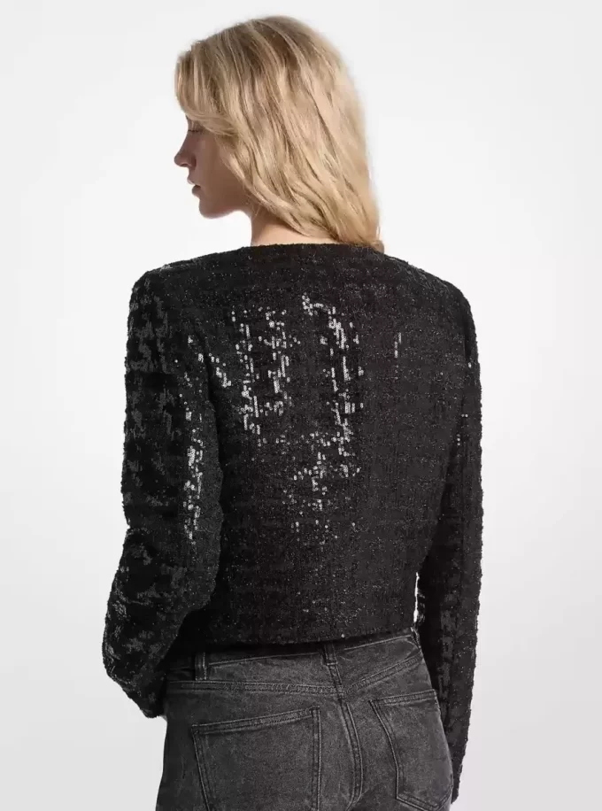 Payetli Tweed Kısa Ceket
