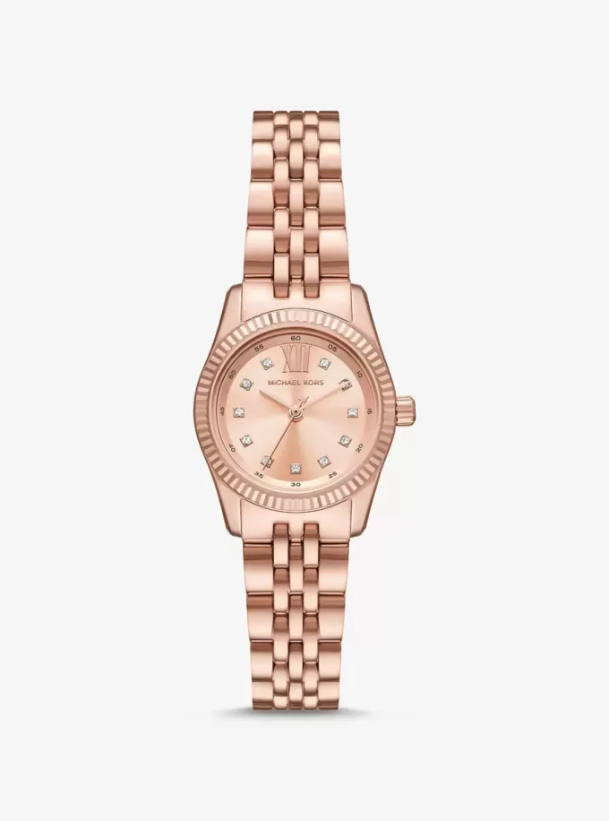 Petite Lexington Pavé Pembe Altın Tonlu Saat