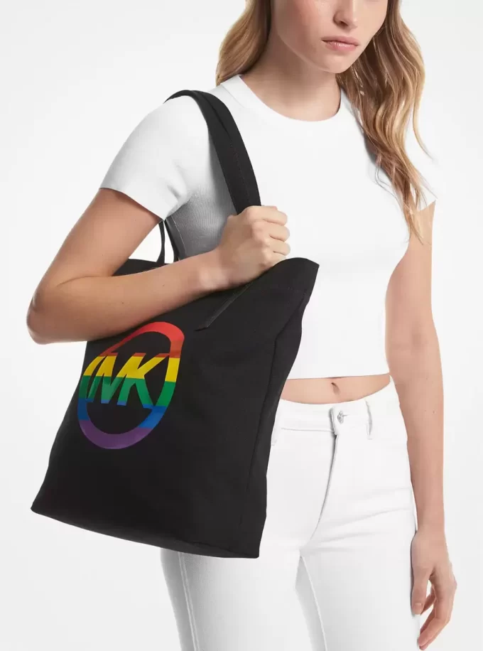 PRIDE Gökkuşağı Logolu Pamuklu Tote Çanta