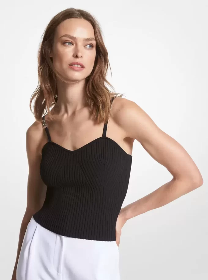 Ribanalı Esnek Viskon Kısa Tank Top