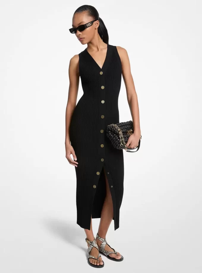 Ribanalı Esnek Viskon Midi Elbise