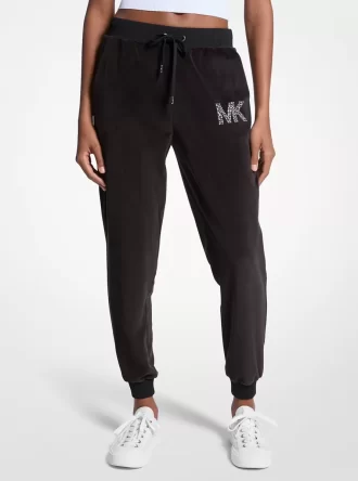 Süslemeli Logolu Kadife Jogger Pantolon